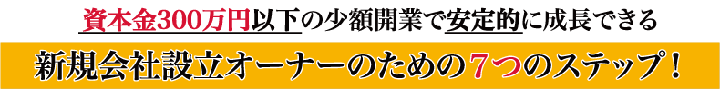 資本金300万円以下の少額開業で安定的に成長できる［新規会社設立オーナーのための７つのステップ！］